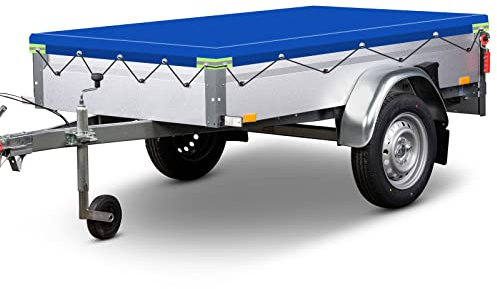 LC-AUTO Trailer Cover Tarpaulin Flat 7 x 4, Trailer Cover Reinforced Edge Reflective Strips PVC Waterproof & tear-resistant Protective Tarpaulin Heavy Duty