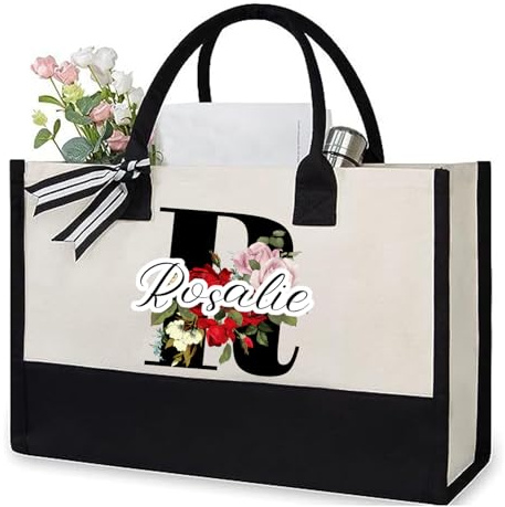 JPHCHSC Personalisierte Tasche Mit Namen,Einkaufstasche,Jutebeutel,Jute Shopper,Geschenk Personalisiert Frau，Geeignet FüR Hochzeit, Geburtstag, Strand, Urlaub, Geschenk FüR Frauen, Mutter, Lehrer
