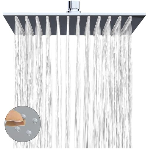Delnet 10-Inch(25.4CM) Fixed Rain Shower Head, with Angle Adjustment, High-Pressure Square Rainfall Shower, 304 Stainless Steel Replacement Shower Head, Chrome