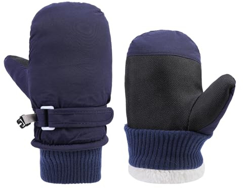 QKURT Kids Warm Gloves, Toddler Snow Mittens, Fleece Lining, Windproof, Adjustable Wristband, Anti-Loss Lock Buckle, Unisex, Kids Winter Gloves