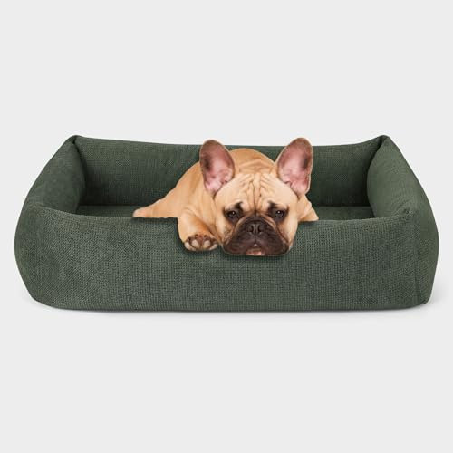 PAW WOW Emma Hundebett | Orthopädisches Hundebett | Hundekörbchen für kleine und mittelgroße Hunde (Olive, 85x65cm)
