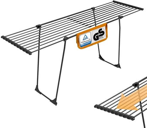 Yoursol Wäscheständer Florenz in Schwarz, Wäscheleine ausziehbar mit 20 m Leine, ausziehbarer Wäschehalter mit Rollen für 1-2 Waschmaschinen, extra Dicke Leinen, Ideal für Bettwäsche