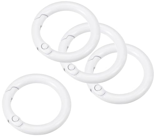 TOP-VIGOR 4 x Feder-O-Ringe, 25 mm runder Karabiner-Schnappclip, runde Feder-Karabiner-Haken, Triggerschnalle für Taschen, Geldbörsen, Bastelarbeiten, Weiß, weiß, 25*18*3.9mm