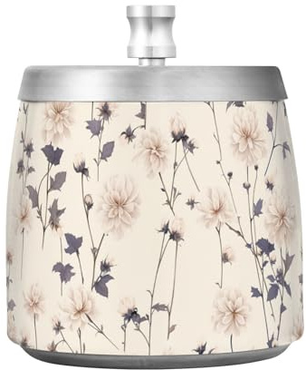 Cenicero de cigarros de acero inoxidable con tapa de flores de dalia beige para el hogar, oficina, interior, exterior, bonito cenicero para fumar sin humo con cubierta o decoración del jardín del