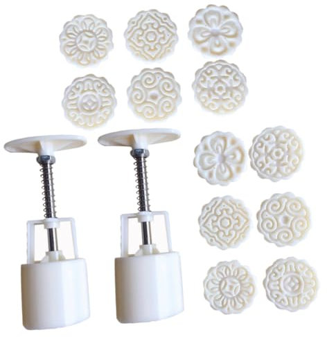 Mikinona 2 Satz Runde Mondkuchenform mit Stempel Teiliges aus Lebensmittelechtem Material zu Bedienen Reinigen DIY Bäckerei und Kreative Dekoration