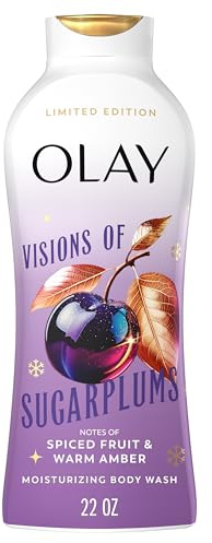 Olay Body Wash for Women, Hydrating & Moisturizing, Holiday Edition, With Plant Based Cleansers, B3 Complex, For All Skin Types, Visions of Sugarplums with Spiced Fruit & Warm Amber Scent, 22 fl oz