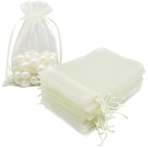 Xiansini Medium Organza Gift Bags,100 PCS White Organza Bags,Small Gift Bags to Christmas,Candy Mesh Pouches for Anniversary,Organzas Gift Pouches,Jeweller Drawstring Pouche for Jewelry