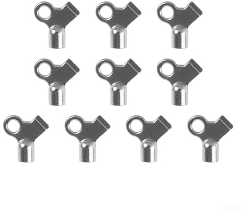 Set of 10 Radiator Bleed Keys with Square Hole for Air Vent Valve Operation Zinc Alloy Construction Suitable for Small and Large Radiator Vents