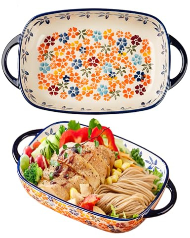 Plat à gratin rectangulaire en céramique, moule à lasagnes, moule à lasagnes, moule à lasagnes, moule en porcelaine pour lasagnes, tiramisu, casserole 23,8 x 13,2 x 5,2 cm (motif floral A)