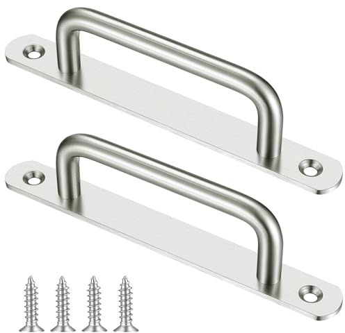 Gaomoeny 2 Pcs Sliding Door Handles, Pull Push Door Handles, Stainless Steel Sliding Bathroom Kitchen Cupboard Cabinet Garage Shed Barn Gate Door Handles with Metal Plates（192mm/7.55）