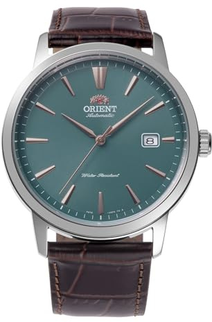 Orient Contemporary Symphony III - Montre Homme Automatique Et À Remontage Manuel Mécanique Casual Bracelet en Cuir Marron Boîtier en Acier Inoxydable Cadran Analogique Vert - RA-AC0F13E