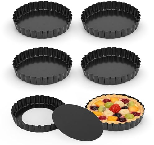 AZKEEGREY 6 Pack 12 cm Mini Quiche Tins with Removable Loose Bottom, Black | Non Stick Mini Quiche Dish for Baking, Individual Flan Tins Egg Tart Pan, Carbon Steel Round Muffin Mould