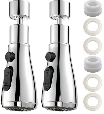 2PCS Douchette Evier Cuisine Robinet 360 Degres, Embout Multifonction 3 Modes, Adaptateur Universel, Tête de Robinet Orientable, Facilite Nettoyage Évier et Economise Eau