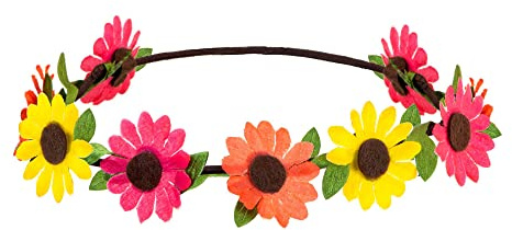 W WIDMANN MILANO Party Fashion 75705 - Buntes Blumenstirnband, Mehrfarbig, One Size, Hippie, Blumenkind, Kopfschmuck, Kostüm, Accessoire, Karneval, Mottoparty