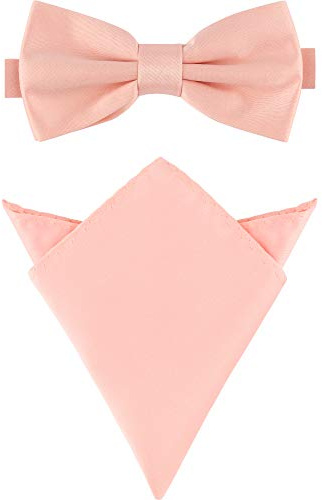 Ladeheid Herren Schmale Fliege & Einstecktuch Set M/P (12cm x 6cm, 22cm x 22cm, Lachs)