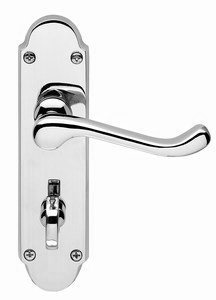 Golden Grace Victorian Scroll Bathroom, Polished Chrome 170x40mm | Includes screws, spindle, and thumbturn bar for hassle-free installation on bathroom mortise locks; 170mm x 40mm backplate.