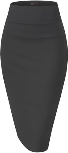 Hybrid & Company Bleistiftrock für Damen, hochwertig, Nylon, Ponte, Stretch, hohe Taille, unterhalb des Knies, 1073t-gunmetal, Klein