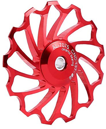 2pezzi Deragliatore Posteriore Puleggia in Lega di Alluminio Ruota Ceramica Puleggia Tendicatena Puleggia Guida per Bici da Strada Mountain Bike (13T-Rosso)