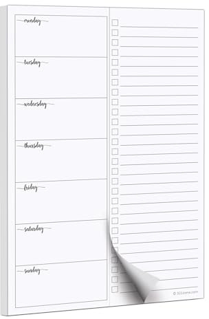 321Done Weekly Plan with Checklist Notepad – 50 Sheets (5.5x8.5) Small – Made in USA - Two Column, Minimalist To-Do Planning Memo Pad, Simple Planner Schedule Inserts Monday Start