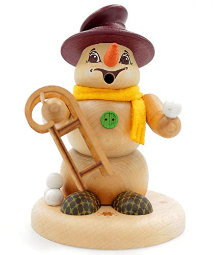 Kuhnert - Erzgebirgische Holzkunst Räuchermann Räucherfigur Schneemann 13cm - Schlittenfahrer Natur