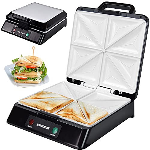 Syntrox Germany SM-2000W XXL Sandwichmaker mit Keramikbeschichtung zur Herstellung von 4 Sandwiches gleichzeitig