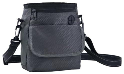 HANWELL Leckerli-Tasche für Hunde mit Kotbeutelhalter, Welpentrainingstasche mit integriertem Kotbeutelspender – verstellbarer Gürtel (neu-grau)