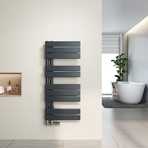 Heilmetz Badheizkörper Flach Design Heizkörper Handtuchtrockner für Badezimmer Handtuchheizkörper mit Seitenanschluss 400x899mm Handtuchwärmer Anthrazit 399W