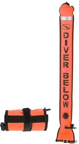 DeWin Marqueur de Surface de Plongée sous-Marine, 120 x 15 cm Bouée de Plongée Gonflable avec Bandes Réfléchissantes Haute Visibilité, Tube Signal Accessoire Bouée de Marqueur