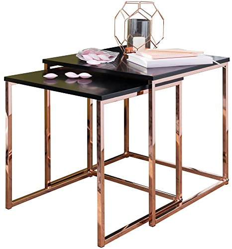 Satztisch CHUR Schwarz/Kupfer Beistelltisch MDF/Metall | Couchtisch Set aus 2 Tischen | Kleiner Wohnzimmertisch | Metalltisch mit Holzplatte | Ablagetisch modern