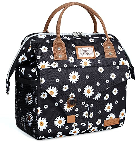 Lekespring Borsa da Pranzo Isolata per le Donne a Tenuta Stagna da Pranzo per Gli Uomini, Borsa da Pranzo Termica Ampia Aperta per la Scuola di Lavoro Picnic Viaggio 10 Litri,Daisy
