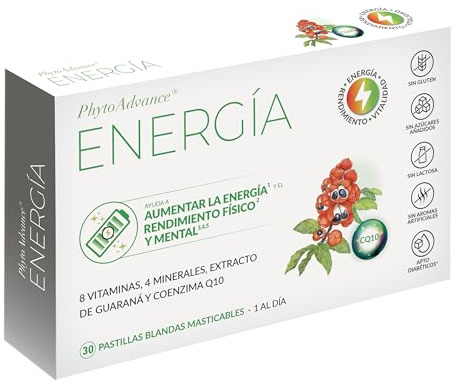 AlchemLife - PhytoAdvance Energía | Rendimiento Físico e Intelectual | 30 Pastillas Blandas Masticables | Reduce el Cansancio y la Fatiga | Activación Rápida | con Guaraná, Coenzima Q10 y 9 Vitaminas