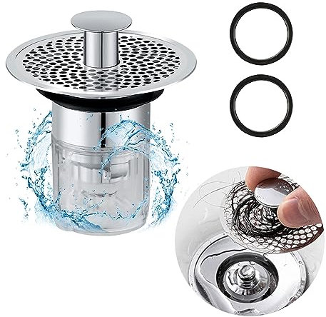 Confezione da Scarico Lavabo Bagno Universale Pop up,Filtro Tappo Lavandino Bagno con Filtro Anti Clogging,Valvola Piletta Cucina Bidet Vasca con Guarnizione(Per il foro di drenaggio di 34~40mm)