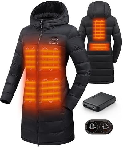 HEWINZE Beheizbare Jacke Damen Winter Mantel mit Kapuze Warmer Wasserdicht Lang Jacke Steppmantel Female