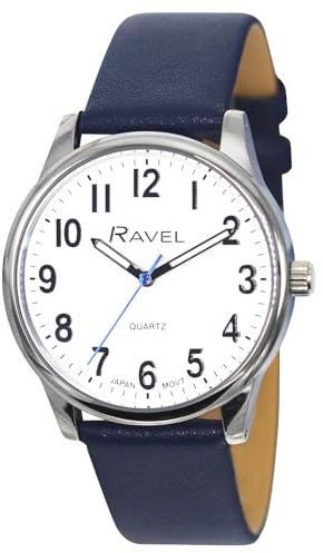 Ravel Plus - Extra Long Life Unisex Everyday Watch with Microfibre Leather Strap - Japanese Analogue Quartz - RP005L - Blue/Silver Tone