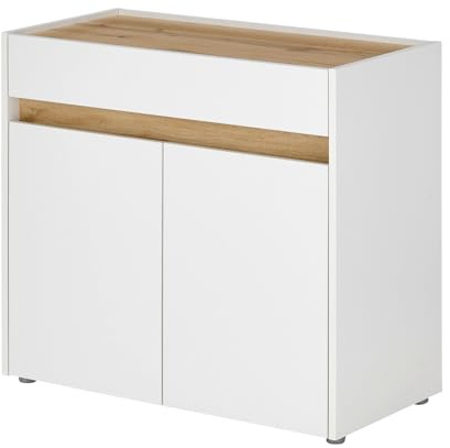 Furn.Design Büro Kommode in weiß und Eiche Wotan Büroschrank für Homeoffice und Büro Anrichte Highboard Büromöbel Bürokommode für Akten und Ordner 80 x 70 cm Center (Kommode)