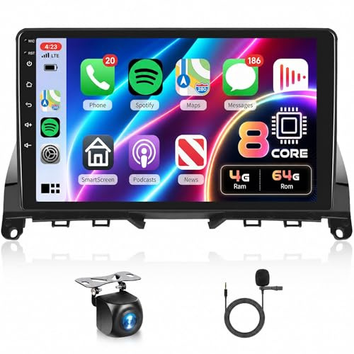 Hodozzy 8 Core Autoradio 4G+64G für Mercedes-Benz C-Klasse W204 S204 2007-2010 Android 9 Zoll IPS Bildschirm GPS Navi mit Carplay Android Auto Mirror Link 2DIN Autoradio Bluetooth DSP WiFi RDS Kamera