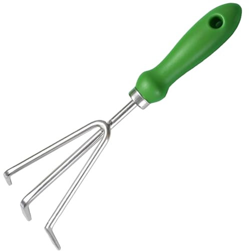 Garden Rake Soil Tiller, Stainless Steel Claw Gardening Tools with Ergonomic Handle, Bow Rake Garden Fork Hand Rake Cultivator, Great for Gardening, Cultivating, Loosening Soil, Spreading Mulch