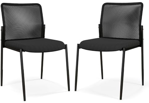 COSTWAY Reception Chairs Set of 2/4/6, Metal Frame Mesh Office Chair with Padded Seat & Non-slip Pads, Stackable Armless Conference Meeting Chairs Guest Seats for Home Office Waiting Room (2PCS)