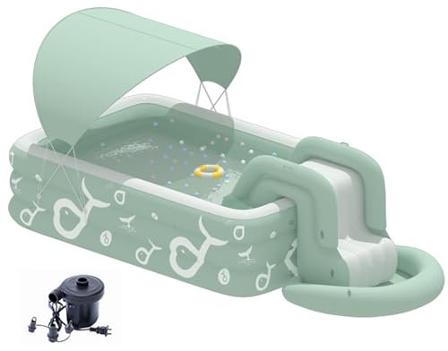 Piscina for niños, Piscina Rectangular, Piscina Hinchable con sombrilla y tobogán, Parque acuático Infantil, Piscina Hinchable de Verano, tamaño Mediano y versátil(Size:1.8m(5.9ft))