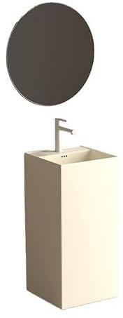 Säulenwaschbecken Quadratisches Standwaschbecken, Säulenwaschbecken aus Keramik mit Überlaufloch, einzelnem Wasserhahnloch und Abtropffläche, modernes bodenstehendes Badezimmerwaschbecken Standwaschbe