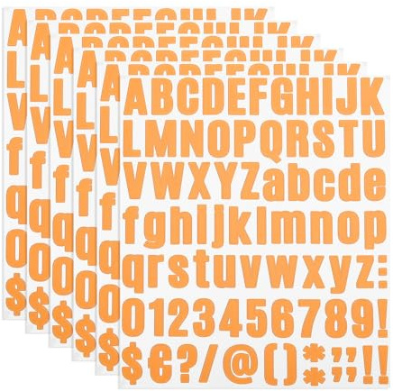 PATIKIL 6 Hojas Pegatinas de Letras y Números Adhesivas, Alfabeto Número en Negrita Pegatina de Vinilo Impermeable para Buzón, Señal de Dirección, Manualidades de Tarjetas, Naranja