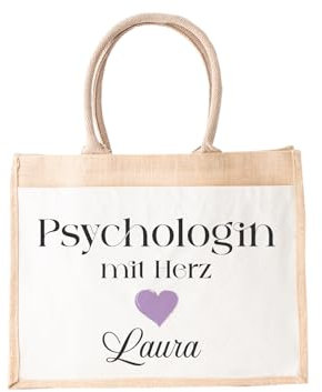 LIEBTASTISCH Jutetasche Shopper personalisiert bedruckt mit verschiedenen Berufen - Einkaufstasche stilvoll & praktisch-Jute-Tasch Jutetasche (Psychologin, S (26x22x14 cm))