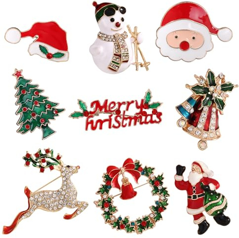 Juego de broches navideños, juego de broches navideños de 9 piezas, decoración de broche navideño, adecuado para decoración DIY de gorros de Papá Noel, medias navideñas, camisas