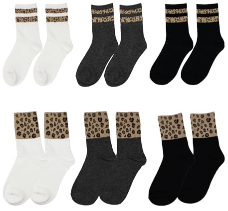 UILYNIU 6 Paar Damen Söckchen mit Leopardenmuster Tennissocken Damen Leopardenmuster Socken Tennis Socken Sportsocken Damen Crew Socken