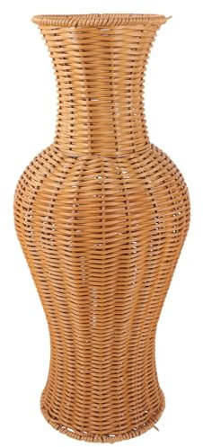 Zerodeko Tall Woven Floor Vase Imitation Rattan Vase Faux Flowers Office Decorative