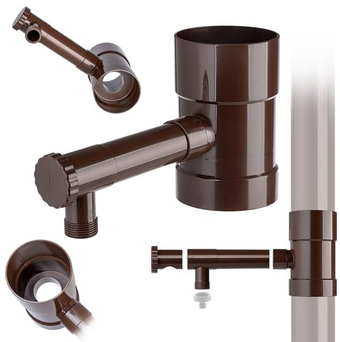 KADAX Raccolta di pioggia da 100 mm, raccogli acqua piovana per tubo di scarico, ladro con valvola integrata, raccoglitore d'acqua in plastica di alta qualità, ladro d'acqua (marrone)