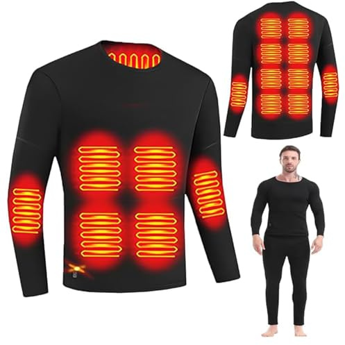 Pucklky Functional Electric Heating Underwear 16 Heating Zones,3 Temperature Control USB Heating Thermal Top Washable,XL,Black
