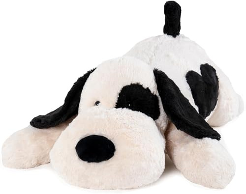 Black White Dog Weighted Stuffed Animal Dog Plush Toy 26In 5.0lbs for Kids | Premium Beads,Balanced Hugging Pressure,Soft Plush Fabric for Anxiety Relief, Sensory Comfort, Gifts for Loved Ones