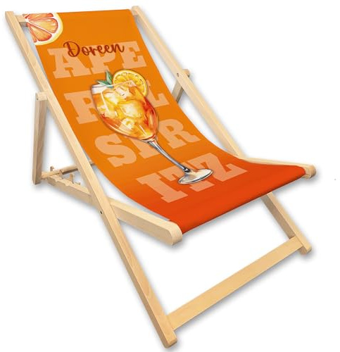 Liegestuhl mit Name personalisiert Strandstuhl Cocktail Sommer Motiv klappbar ideal für Beachbar, Strandbar, Garten, Terasse & Balkon Geschenkidee Frauen & Männer Gartenliege klappbar (Spritz)