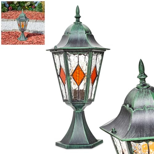 HOFSTEIN Sockelleuchte Hongkong, Außenwegeleuchte aus Metall/Glas in Schwarz/Grün/Klar/Orange, Wegelampe im Antik/Landhaus/Vintage/Retro-Design für Garten, Außenbereich, Hof, Höhe 50 cm, E27, IP44